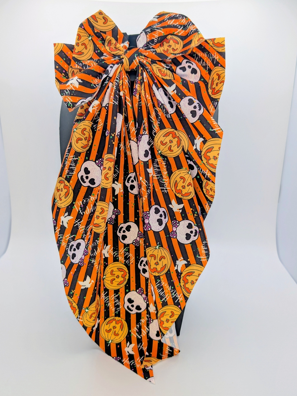 Halloween Pumpkin & Skull Long Tailed Hairbow